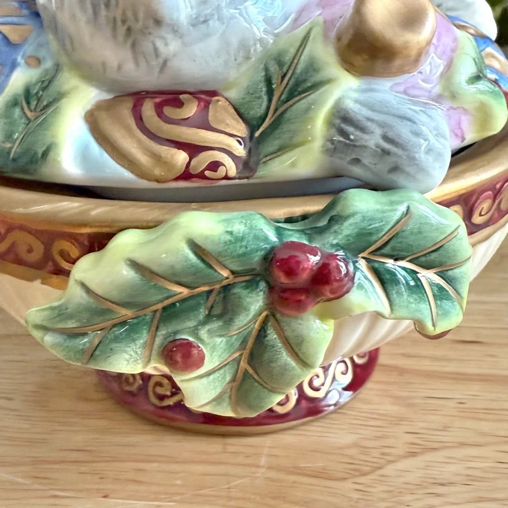 Fitz and Floyd Kristmas Kitty Lidded Box Candy Dish Trinket Jar Holiday Decor